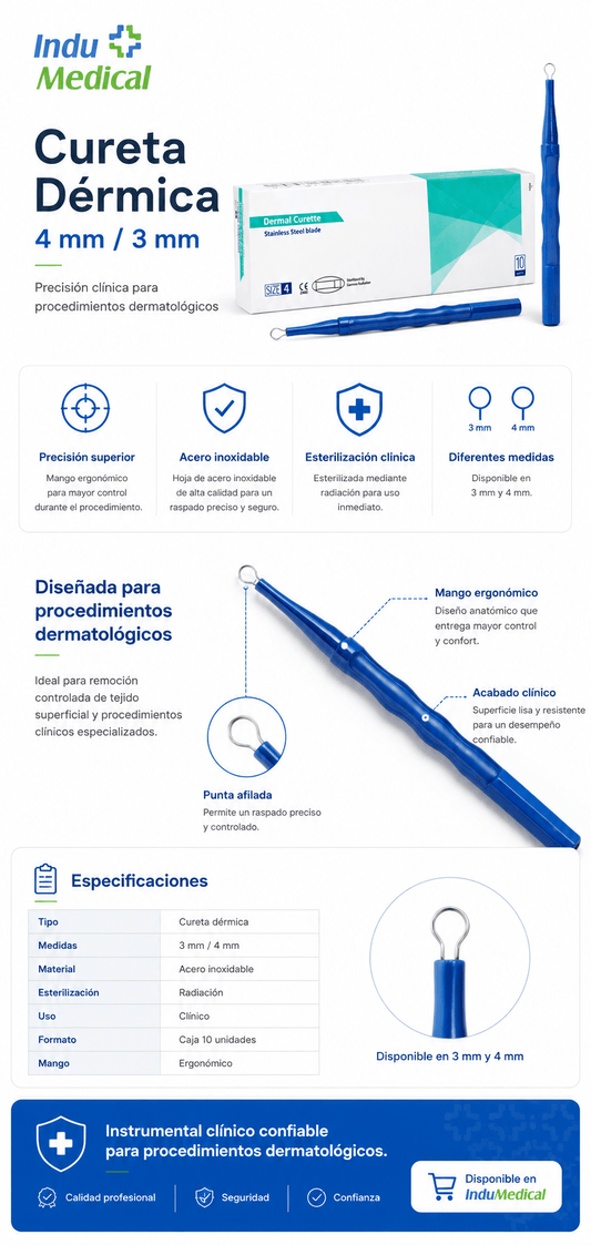 Cureta Dermica o Dermal 4mm / 3mm (Caja 10 unidades) - INDUMEDICAL