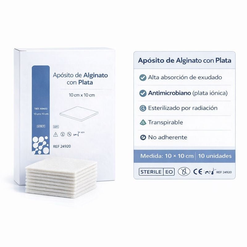 Apósito Alginato de calcio con plata 10 x 10 cm 10 unidades - INDUMEDICAL