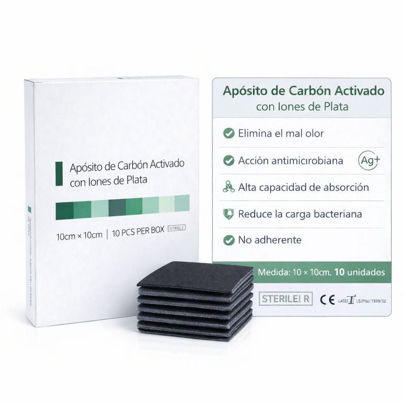 Apósito Carbón activado con plata 10 x 10 cm ( caja 10 unidades) - INDUMEDICAL