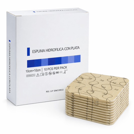 Apósito espuma hidrofilica con plata 10x10 cm (Caja 10 unidades) - INDUMEDICAL
